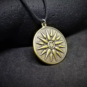 Sun Disc Necklace, Macedonian Sun Pendant Star of Vergina Greek Corded Gift for Her Layering Necklace Bridal necklace Dainty necklace