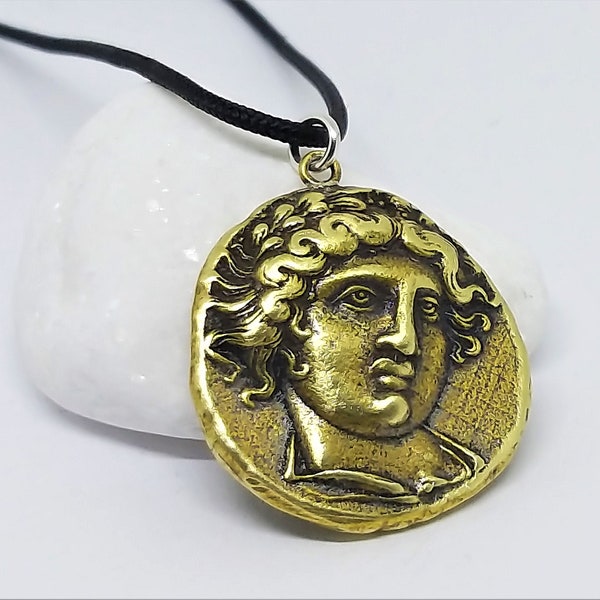 Apollo pendant necklace, God of Sun, light, oracles, knowledge, healing, diseases, music, poetry, songs, dance, herds, protection of young