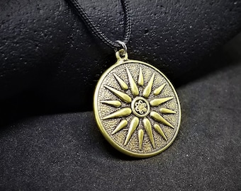 Sonnenscheibe Halskette, Makedonische Sonne Anhänger Stern von Vergina Griechisch Geschnürt Geschenk für Sie Schichtung Halskette Brautschmuck Zierliche Halskette