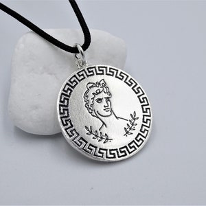 God Apollo Ancient Greek Silver Pendant, Greek God Necklace, God of Happiness, greek sculpture, greek pottery, Birthday greek gift for mom