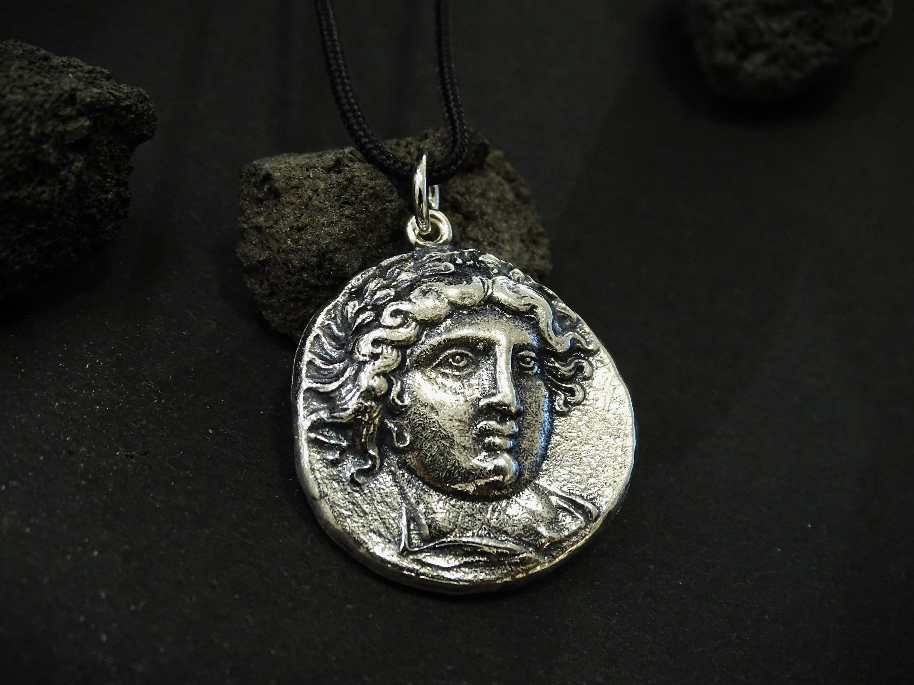 Apollo sterling silver coin pendant necklace, God of Sun light oracles  knowledge healing diseases music poetry dance herds child protection