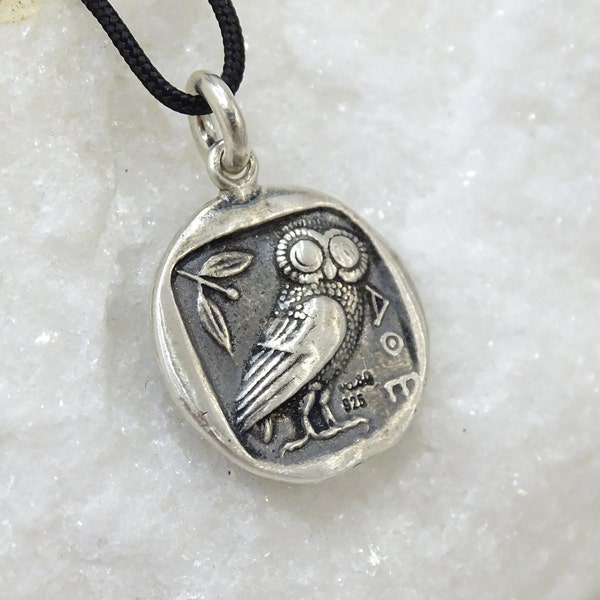 Eule Sterling Silber griechische Münzenanhänger, Athen Drachme Münze, Athen Schmuck, Eule schweren Anhänger, Museum Kopie Münze, kostbares Geschenk des Vatertags