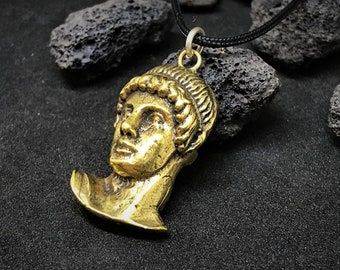 Hand carved head of God Apollo Antique Bronze Pendant Necklace, Greek Mythology Pendant, Greek Gouri, Sun Light God, Talisman, Mysic pendant