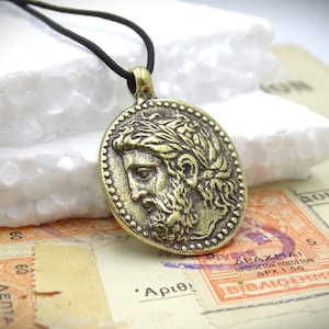 Huge Greece Ancient Tetradrachm bronze coin from Pella, God Zeus and King Philip on Horse, King Philip II coin pendant, Big Boy Man gift
