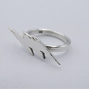 Silver Zeus Lightning Bolt Ring, Modern ring, Hand cut Unusual Ring, Minimalist Lightning Jewelry, Girl Friend Gifts, Womens gift, myth ring