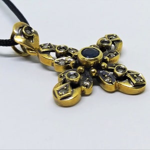 Antique Diamond Cross Necklace – Georgian Style Cross Pendant – Vintage Religious Jewelry – Gold Cross Pendant image 10
