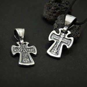 Silver Double Face Byzantine Cross Necklace, Charm Cross, Charm Necklace, Byzantine Jewelry, Greek Art Jewelry, Antique Byzantine Cross