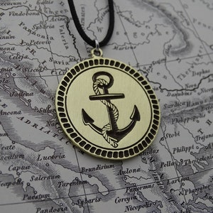 Anchor Jewelry Necklace, Satin Finnish Sailor Necklace, Nautical Summer Necklace, Men Ocean Necklace, Hand carved Skipper necklace gift image 3