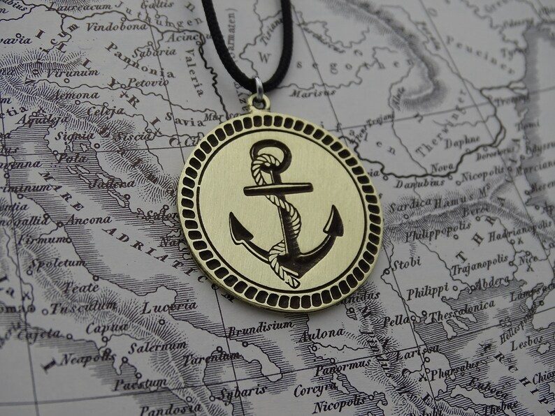 Anchor Jewelry Necklace, Satin Finnish Sailor Necklace, Nautical Summer Necklace, Men Ocean Necklace, Hand carved Skipper necklace gift image 3