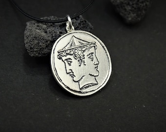 Janus Ancient Roman God Handmade Silver Necklace, Ancient Greek Janus Silver Men Jewelry, Janus Silver Greece Pendant, Ancient Greece Gift