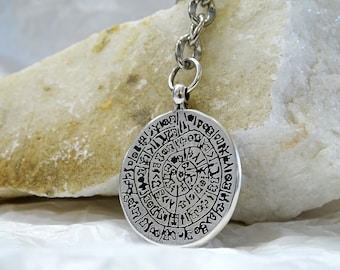 Phaistos disc Greek keychain, Crete Minoan key ring, Festos disc keychain, Mystery disk, Grandfather Greek gift,History art gift,Museum copy