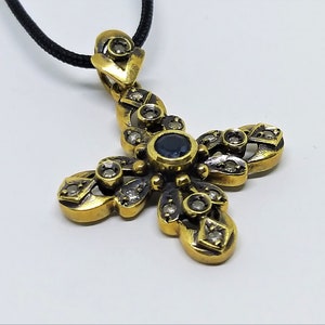Antique Diamond Cross Necklace – Georgian Style Cross Pendant – Vintage Religious Jewelry – Gold Cross Pendant image 3