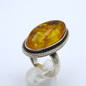 Handmade Silver Genuine Amber Ring, Cognac Amber Ring, Natural Baltic Amber Solid Silver Ring, Promise art nouveau gift for her, Mother gift