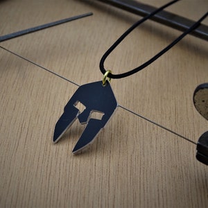 Black Men Gladiator Pendant, Spartan Helmet Necklace, Greek Warrior Jewelry, Black aluminium Necklace, Mens Gifts For Him, Greek Jewelry