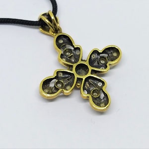Antique Diamond Cross Necklace – Georgian Style Cross Pendant – Vintage Religious Jewelry – Gold Cross Pendant image 8