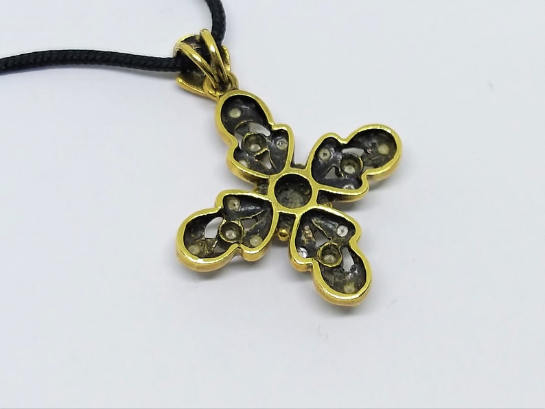 Antique Diamond Cross Necklace – Georgian Style Cross Pendant – Vintage Religious Jewelry – Gold Cross Pendant image 8