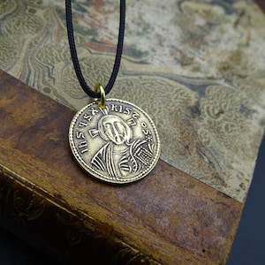 Ancient Byzantine Empire Coin Pendant Necklace, Solid Bronze Replica Coin Necklace, Double side Christian Coin, Vintage Christian Jewelry