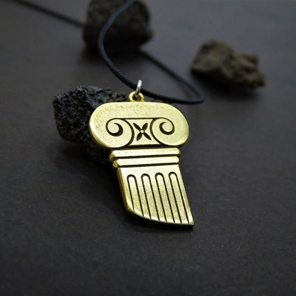 Greek aesthetic Column pendant, Antique bronze Greek mythology jewelry, Gold Ionic column pendant, Hellenic architecture Art necklace