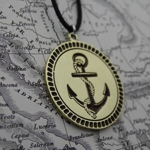 Anchor Jewelry Necklace, Satin Finnish Sailor Necklace, Nautical Summer Necklace, Men Ocean Necklace, Hand carved Skipper necklace gift image 4