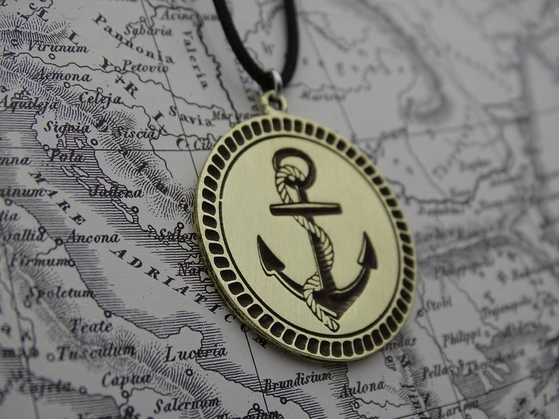 Anchor Jewelry Necklace, Satin Finnish Sailor Necklace, Nautical Summer Necklace, Men Ocean Necklace, Hand carved Skipper necklace gift image 4