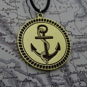 Collier bijoux ancre, collier marin finlandais en satin, collier marin d'été, collier océan homme, cadeau collier Skipper sculpté à la main image 1