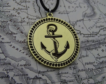 Anchor Jewelry Necklace, Satin Finnish Sailor Necklace, Nautical Summer Necklace, Men Ocean Necklace, Hand carved Skipper necklace gift