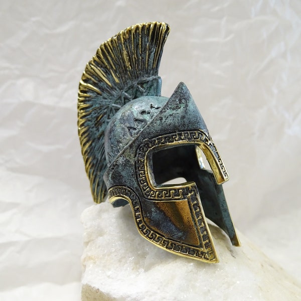 King Leonidas miniature bronze helmet, Spartan art warrior helmet, Little Greek armor, Ancient Greek Museum Replica Helmet, Art Gift for Him