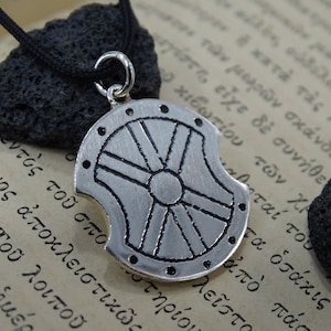 Sterling silver pendant Greek Shield from Trojan war, War of Troy shield necklace, Greek warriors symbol pendant, Greek Mythology mens gift