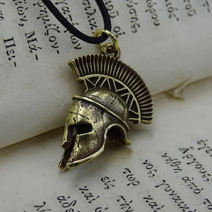 Hand carved Spartan Helment Necklace, Vintage Spartan Warrior Jewelry, 300 Leonidas Sparta Charm Necklace, Greek Spartan Pendant Necklace