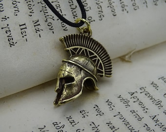 Hand carved Spartan Helment Necklace, Vintage Spartan Warrior Jewelry, 300 Leonidas Sparta Charm Necklace, Greek Spartan Pendant Necklace
