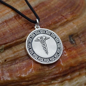 Caduceus Silver Pendant, Medical Symbol, Silver Caduceus Necklace, Rod of Hermes Pendant, Logo Winged Staff Emblem Amulet Talisman Sign