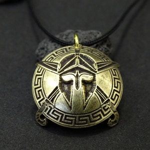 Greek Spartan Symbol Bronze Pendant Necklace, Spartan Helmet Shield Curved Oxidized Mens Jewelry, Spartan Warrior Pendant, Best Gift Ideas