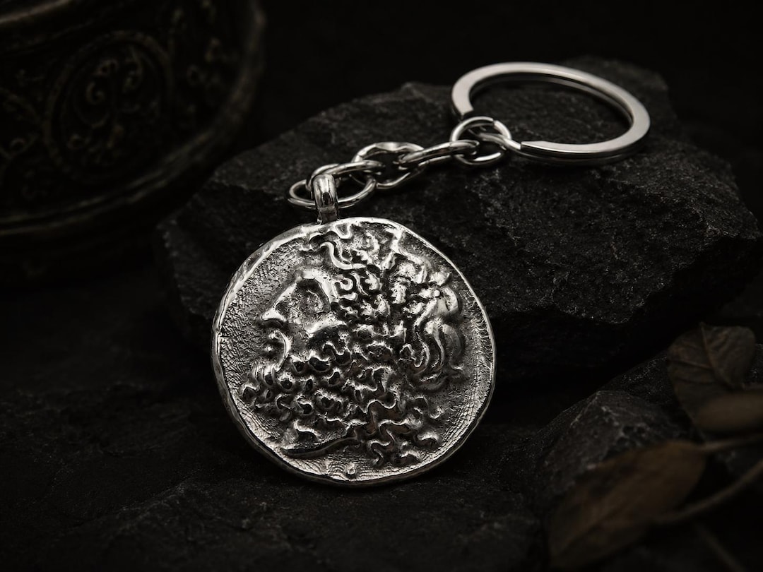 Ancient Zeus Coin Keychain, Greek Mythology Key Ring, Silver Dodona ...