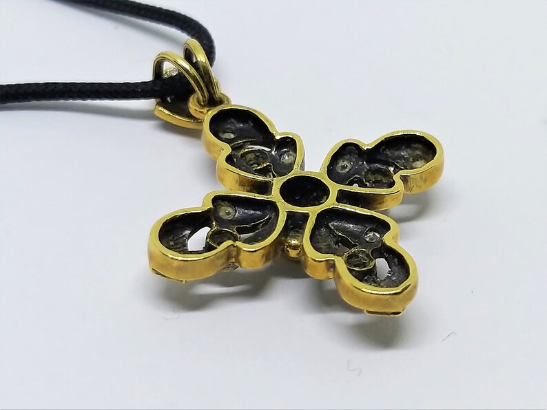 Antique Diamond Cross Necklace – Georgian Style Cross Pendant – Vintage Religious Jewelry – Gold Cross Pendant image 9