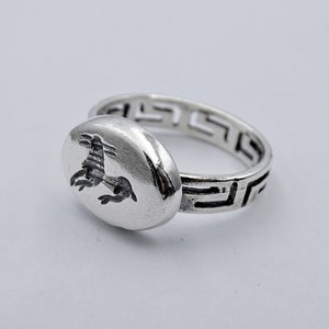 Greek mythology monster silver signet ring, Hand engraved ring, Retirement mother ring, Greece Jewelry, Greek Taurus, Minoan Pottery design