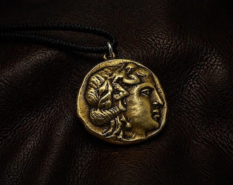 Artemis Coin Necklace, Greek Mythology Pendant, Ancient Greek Jewelry, Goddess Artemis Coin, Bronze Necklace, Gift for Her Him