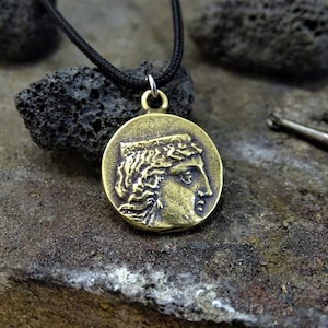 Hera and Diomides coin pendant necklace, Peloponnesos coin, Museum coin copy, Family goddess coin, Lucky women coin,Family protection amulet
