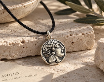 Athena Owl Sterling Silver Coin Pendant, Ancient Greek Drachma Necklace
