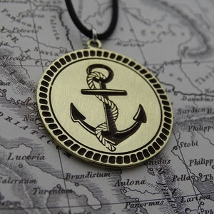 Anchor Jewelry Necklace, Satin Finnish Sailor Necklace, Nautical Summer Necklace, Men Ocean Necklace, Hand carved Skipper necklace gift image 5