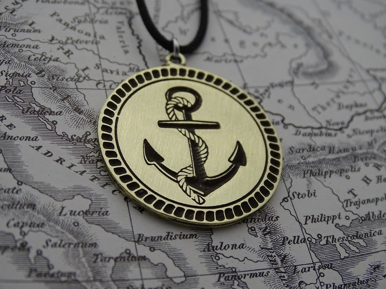 Anchor Jewelry Necklace, Satin Finnish Sailor Necklace, Nautical Summer Necklace, Men Ocean Necklace, Hand carved Skipper necklace gift image 5