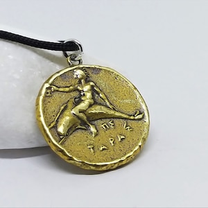 Calabria Drachma coin pendant necklace, Horse pendant, Dolphin coin necklace, Good Luck Greek Jewelry,Museum reproduction,Lucky coin pendant image 1