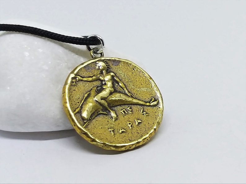 Calabria Drachma coin pendant necklace, Horse pendant, Dolphin coin necklace, Good Luck Greek Jewelry,Museum reproduction,Lucky coin pendant image 1