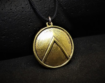 Hand Carved Bronze Spartan Shield Necklace: Ancient Greek Warrior Pendant