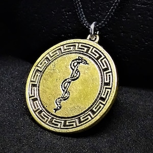 Bronze Snake Pendant, Rod of Asclepius, Asclepius pendant, Hepius pendant, God of Medicine, Healing symbol, Greek Medical Jewellery