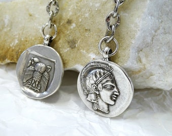 Goddess Athena and Owl Decadrachm coin Keychain, Greece Coin keychain, Greek Athena Keyring, Attica Athens Decadrachm coin, Big Athena coin