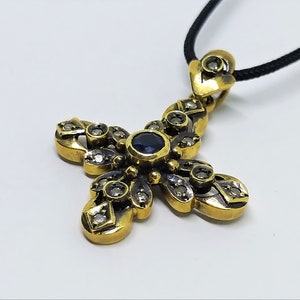 Antique Diamond Cross Necklace – Georgian Style Cross Pendant – Vintage Religious Jewelry – Gold Cross Pendant image 4