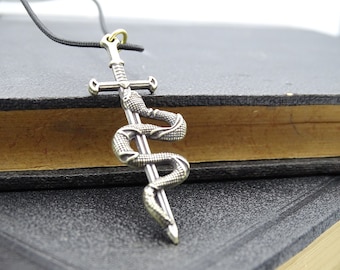 Bronze Snake Sword Pendant Necklace, Ancient Greek Charm