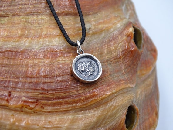 Goddess Athena Silver Coin Charm, Small Antique Silver Ancient
