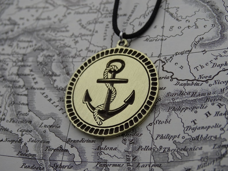 Anchor Jewelry Necklace, Satin Finnish Sailor Necklace, Nautical Summer Necklace, Men Ocean Necklace, Hand carved Skipper necklace gift image 7