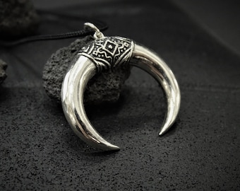 Colgante de doble cuerno de plata de ley, collar italiano Cornicello
